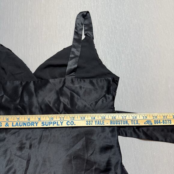 Y2K Mixit Babydoll Velvet Burn Out Cami Surplice Top Size Large Satin Bow Black - Picture 10 of 10